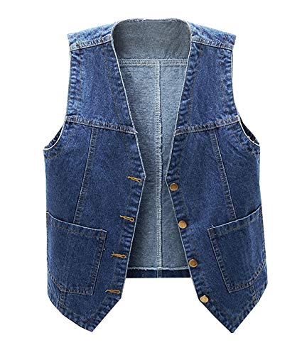Kedera Women's Stretchy V-Neck Button Up Unlined Denim Vest Sleeveless Jean Jacket