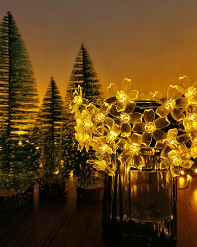Cordão de luzes solares para exterior, 50 luzes solares de LED para flores, à prova d'água, energia