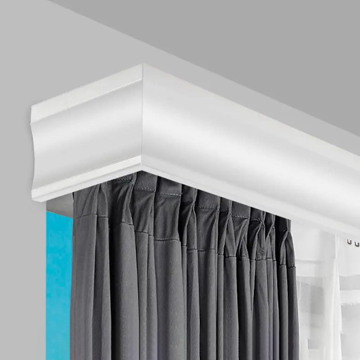 GOFOHIMI Double Curtain Rail Track, Curtain Box Baffle Rail Integrated Side Installation With Curtain Rail, Rail Box Sliding Rail Pulley Double Track Silent Customizable