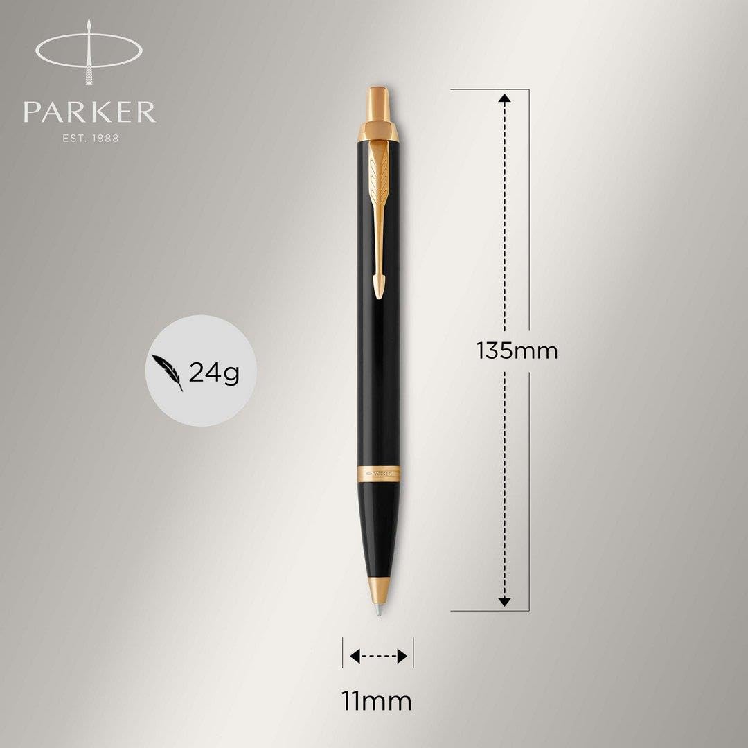 polar-effekt Parker IM Druckkugelschreiber mit Gravur - Schwarz-gold - Großraummine blauschreibend - inkl. Geschenk-Etui - Kugelschreiber Geschenkidee