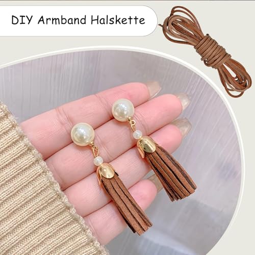 105 Stück Lederband für Ketten Set, Lederbänder für Ketten Lederbänder Zum Basteln Lederkette Damen Flaches Lederband Langlebig, 150m in 5 Farben für DIY Schmuck und Bastelprojekte