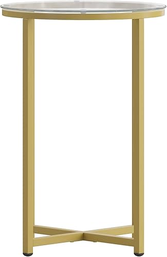 Miniatura 9 de Flash Furniture Greenwich Collection - Mesa auxiliar moderna de cristal transparente, marco de oro cepillado entrecruzado Oro