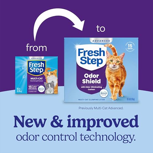 Fresh Step Advanced Odor Shield Multi Cat Clumping Litter with Febreze Freshness, Low Dust, Odor Control with Ammonia Block Tech, Compatible in