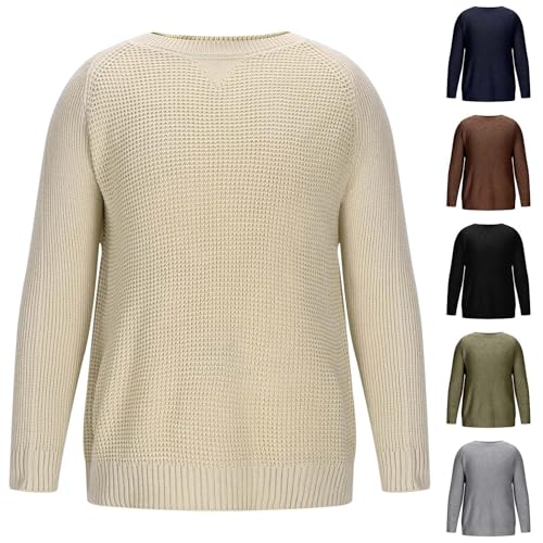 Cambkatl Men's Stylish Textured Crewneck Sweaters - Loose Stretch Casual Long Sleeve Pullover Knitted Sweater Tops2