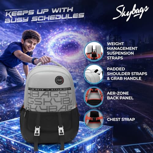 Image of Skybags Aero Pro 38L Casual Backpack for Boys & Girls with 3 Compartments & Adjustable Strap | Insulated Tiffin Pouch | Rain Cover | Aer-Zone Back Panel | Perfect for School & Travel - Unisex