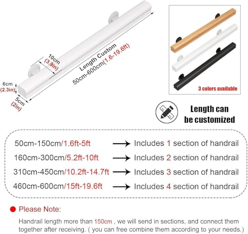 Barre de support murale blanche de 90 cm à 6 m pour escalier bois - 3
