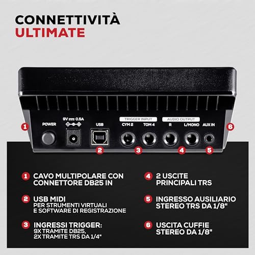 Alesis Nitro Ultimate Batteria Elettronica Con Pad Mesh Silenziosi A Doppia Zona, Charleston Indipendente, 640 Suoni Bfd Autentici E 52 Kit, Bluetooth, Drumeo, Usb Midi, Compatibile Con Doppia Cassa - 8