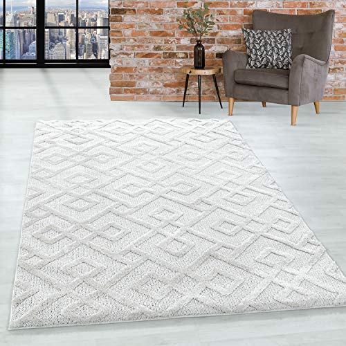 Teppich Wohnzimmer Hochflor Shaggy 3D Retro Design 200x290 cm Creme - Für Schlafzimmer Esszimmer Küche Boho 20 mm Florhöhe Extra Weich Flauschig Pflegeleicht