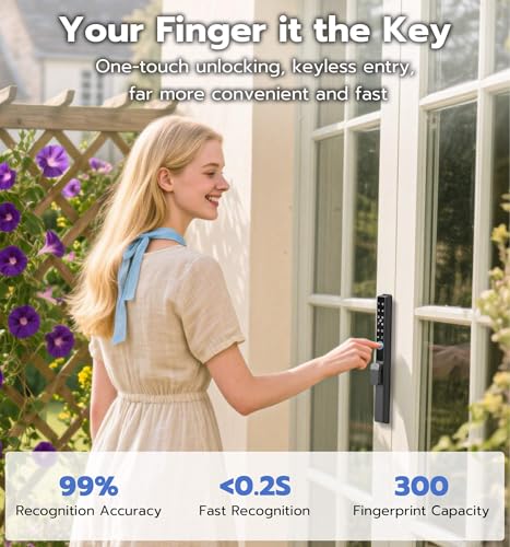 Anweller 2085 Mortise Sliding Glass Door Lock, Smart Fingerprint Code Keypad RFID Remote App Electronic Digital Biometric Safety Patio Door Double Hook Mortise Lock Set with Handle — view 5