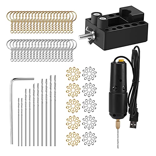 Mini Drill for Jewelry Making Electric USB Screwdriver Drill Set including 10 0.8-1.2mm Drill Bits for Resin Casting Drilling Jade Crystal and Pearls (#3)
