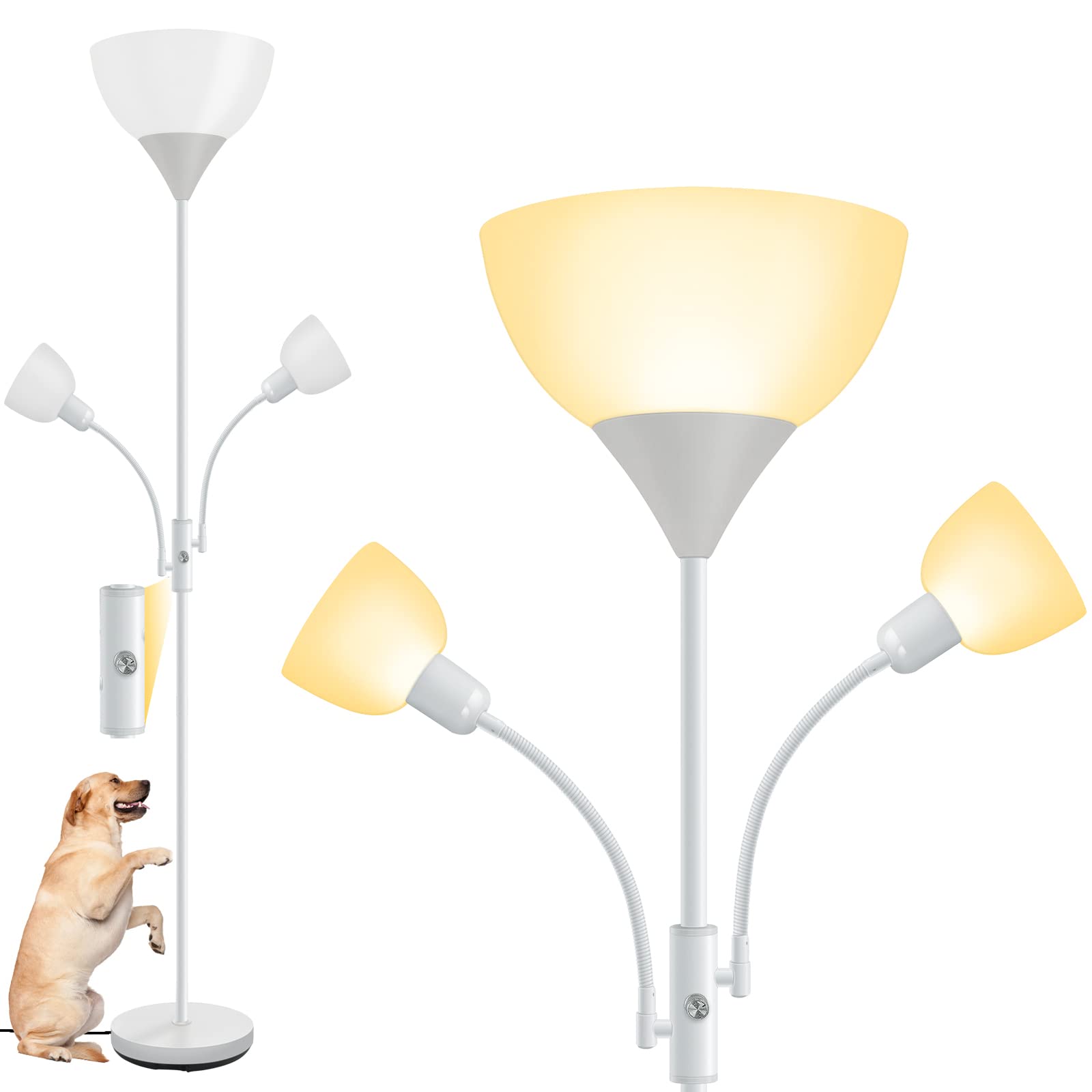 Floor Lamp White, Standing Lamp, 71" Tall Lamps for Living Room, 3 Way Switch, Plastic Lampshade, Torchiere Floor Lamp with Reading Lamps, Modern Pole Lamps for Bedroom Kids Room E26 Base(No Bulb)