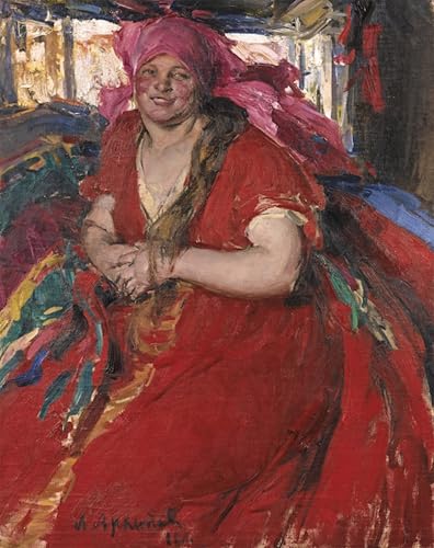 Peinture sur toile paysanne en robe rouge 60x90cm pour raviver une chambre sombre