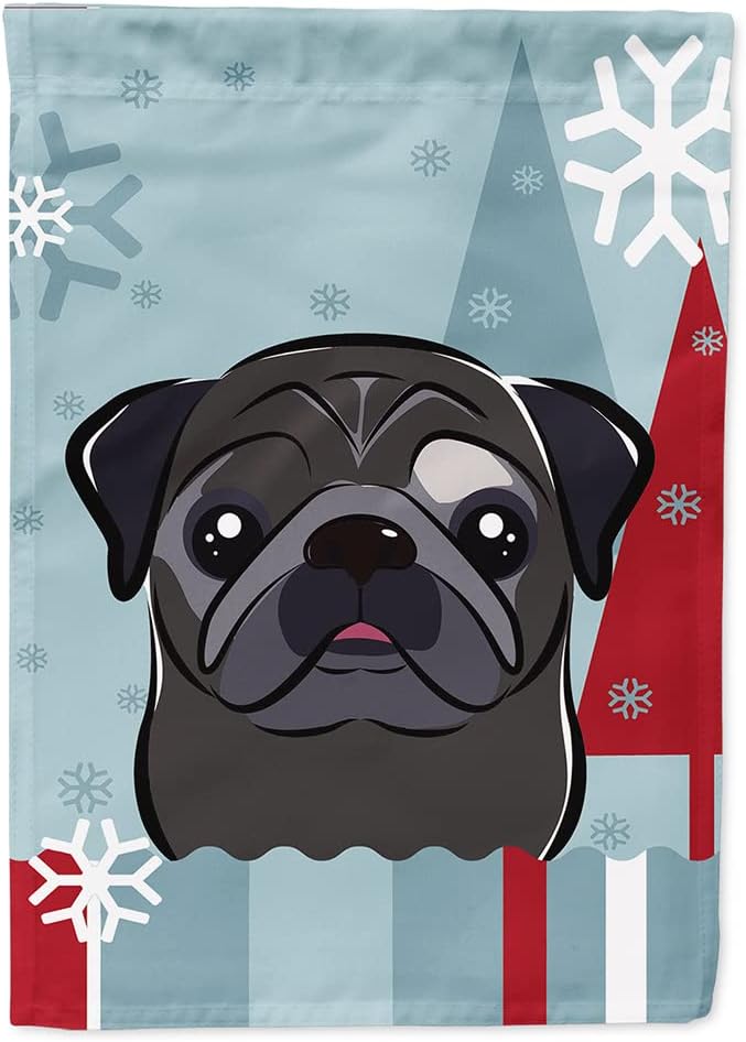Caroline's Treasures BB1759CHF Winter Holiday Black Pug House Flag Large Porch Sleeve Pole Decorative Outside Yard Banner Artwork Wall Hanging, Polyester, House Size, Multicolor