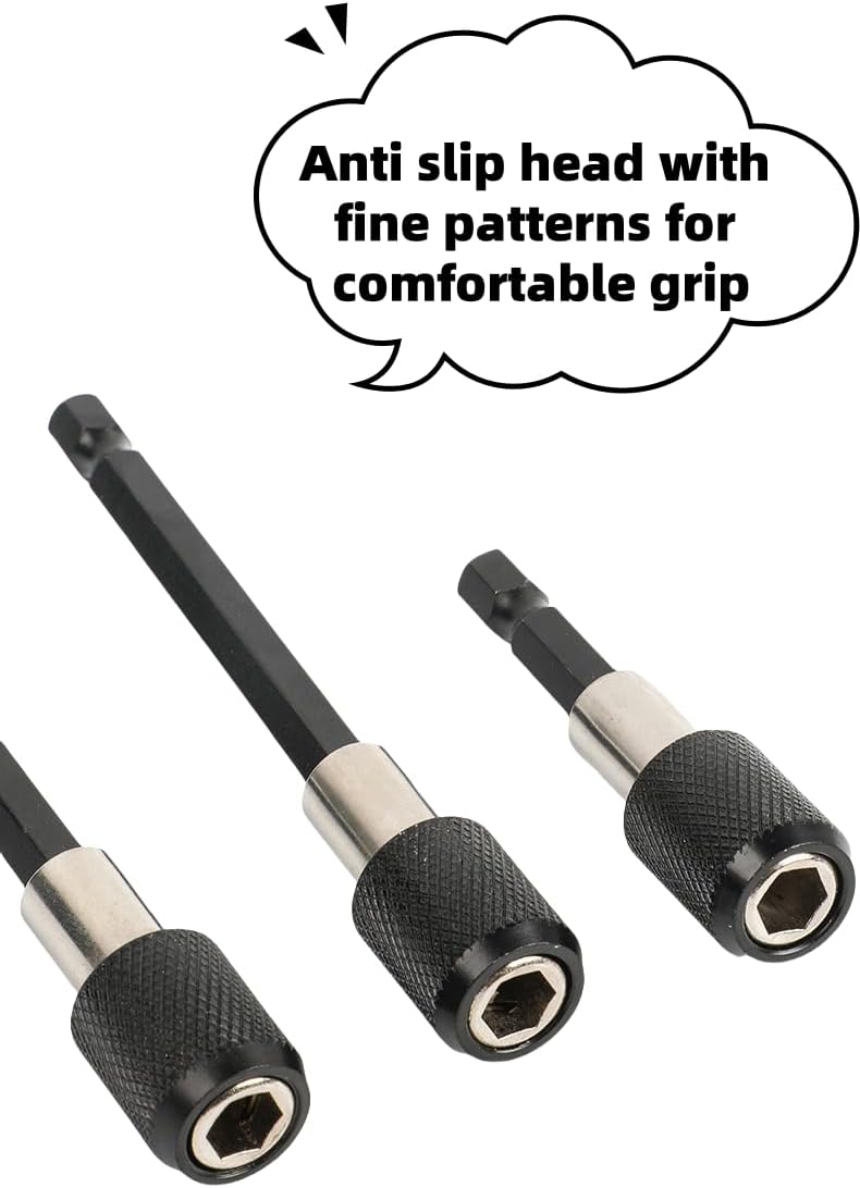 luvilly3Pcs Quick Release Bit Holder, 60mm 100mm 150mm，Hex Shank Magnetic Extension Chuck Adapter Quick Release Bar Socket Screwdriver Bit Holder