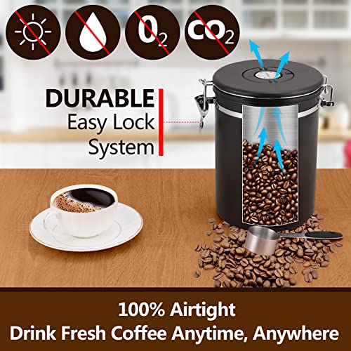 Zwoos 2 Lbs Coffee Canister For Ground Coffee, Coffee Bean Containers, Coffee Storage Airtight Canister With Scoop, Black, 2800 Ml #TOP1