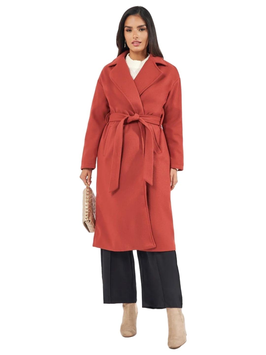 styli Women's A-Line Coat (70094159_Burgundy_1_XL)-picture-13