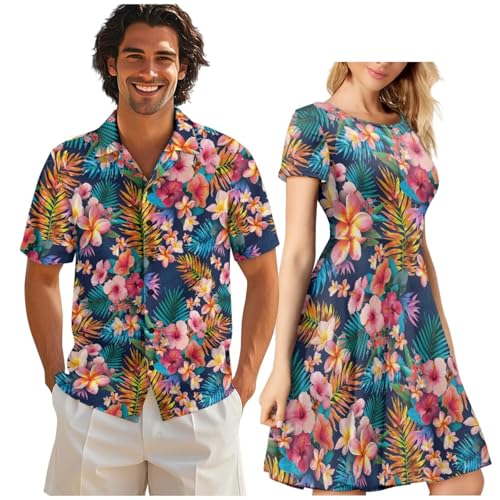 Image of AFPANQZ Couple Matching Outfit Casual Men's Button Down Shirt or Short Sleeve Summer Sundresses Dresses for Women 2026