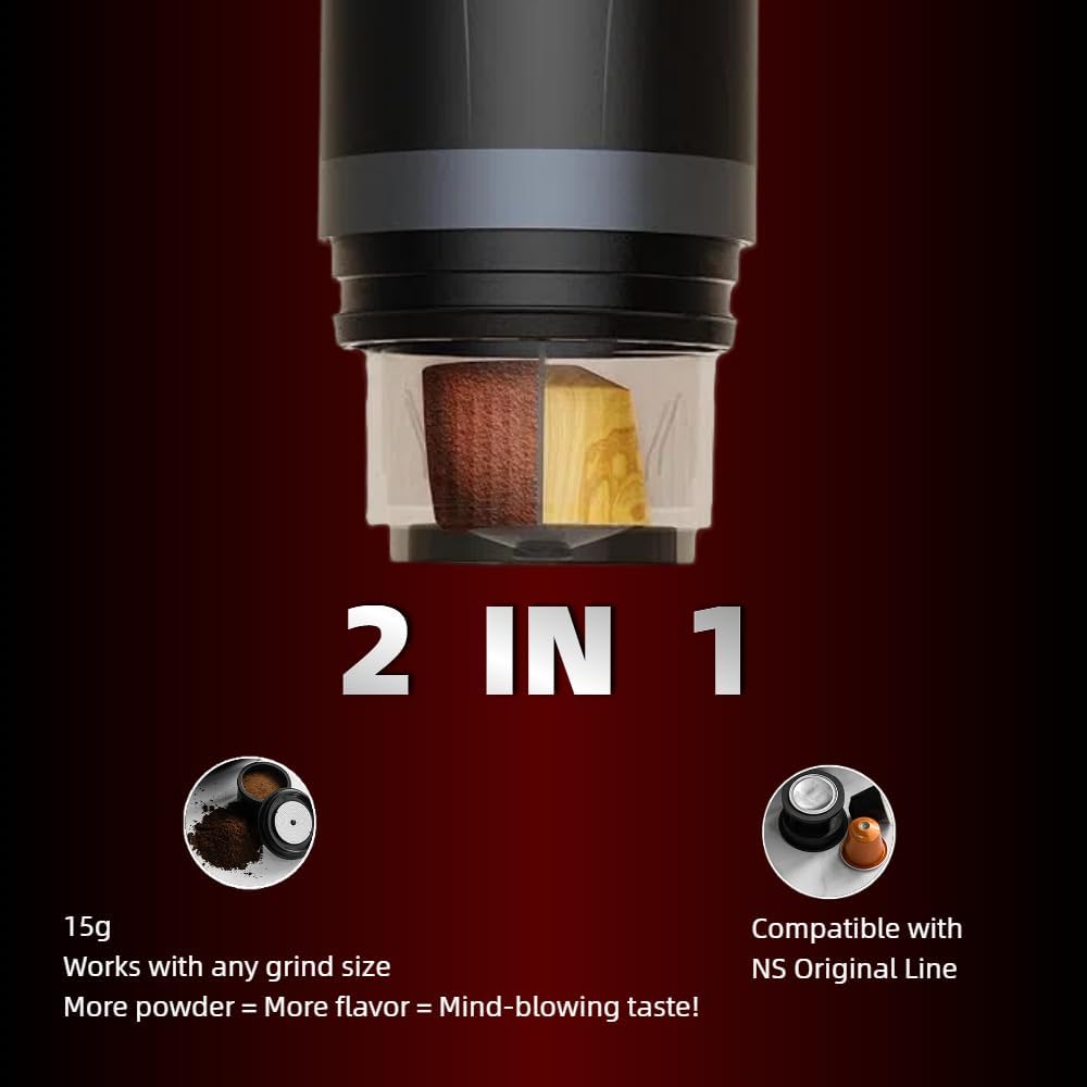 Portable Espresso Maker with 20Bar Pressure & 7500mAh Battery - Fast Heating Coffee Machine for Travel, Camping - Compatible with Grounds & Nespresso - Compact 640g, Food-Grade Stainless Steel