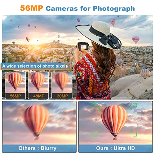 Saneen Digital Camera, 4K Cameras For Photography, 56Mp Vlogging Camera For Youtube With 32Gb Sd Card, 16X Digital Camera For Teens, Kids, Beginner With 2 Rechargeable Batteries - Black #TOP5