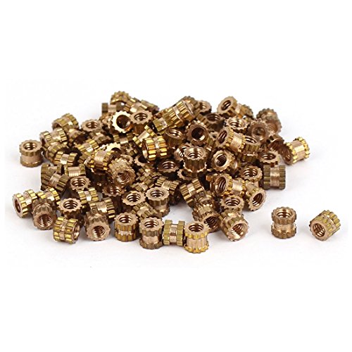 Uxcell a16041800ux0765 M2 x 3mm Brass Cylinder Knurled Threaded Round Insert Embedded Nuts 100PCS