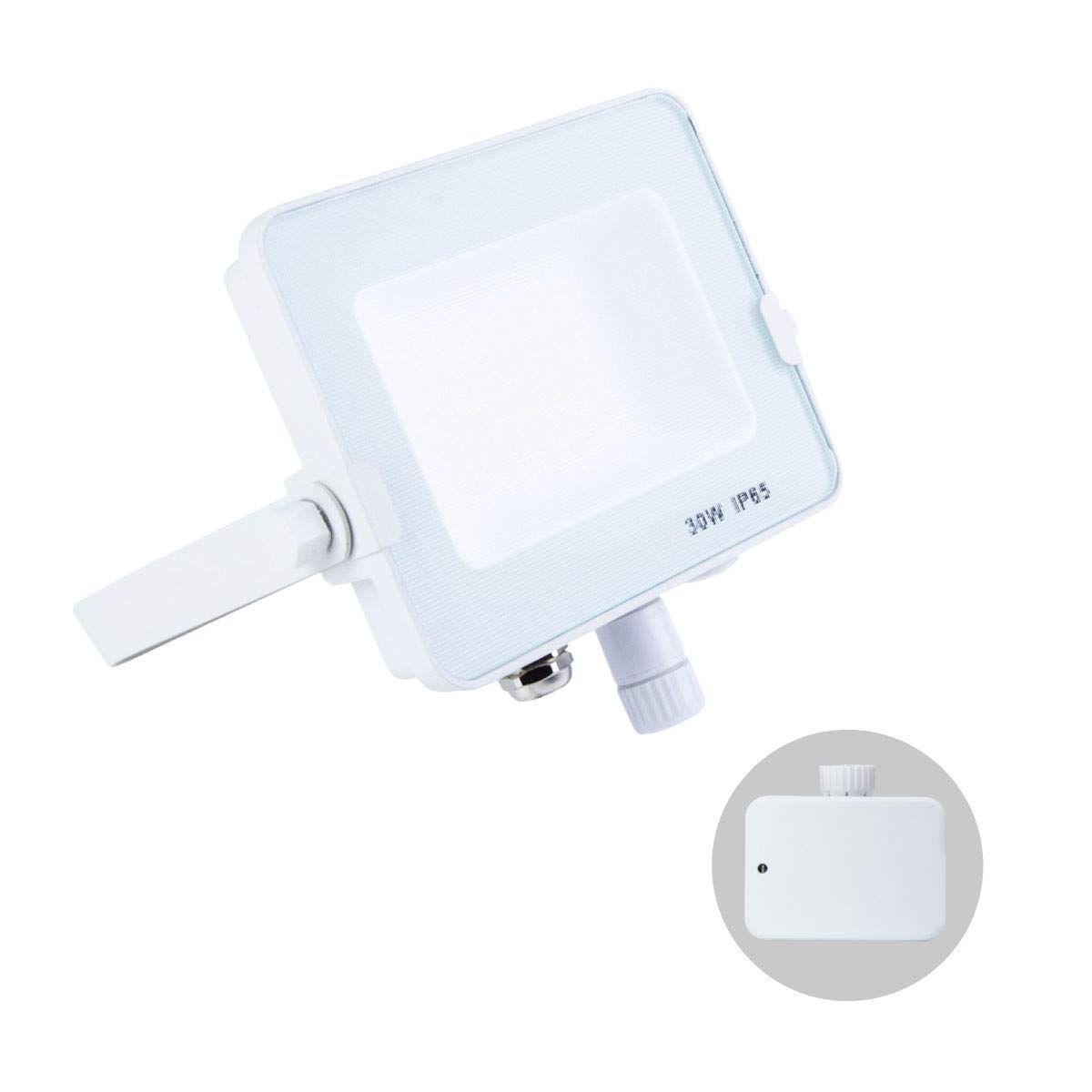 G.W.S® Infinity 30W 2700-3000Lms, White Casing Outdoor IP65 Waterproof LED Floodlight with Photocell Dusk Till Dawn Sensor, Energy Saving Security Light, Tri-Colour (3000K/4000K/6000K)