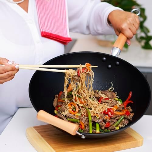 JOYCE CHEN Professional Series 14-Inch Cast Iron Wok with Maple Handle - Thumbnail 5