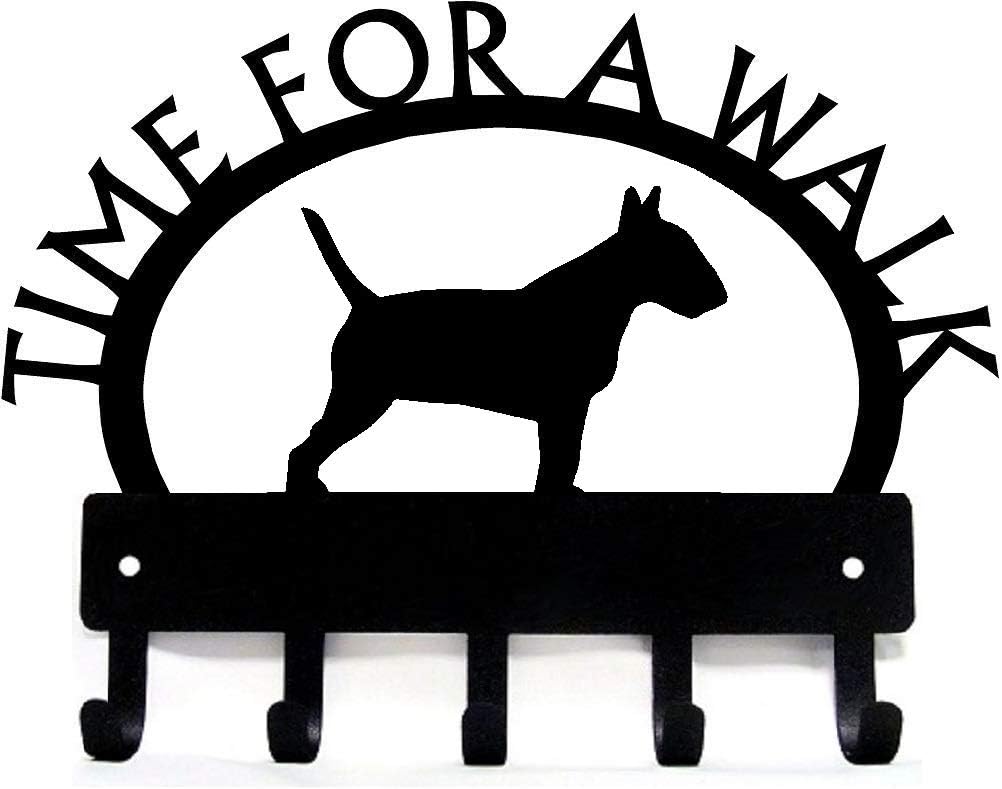 Bull Terrier Time for a Walk Dog Leash Hanger & Key Holder - Made in USA; Wall Mounted Holder