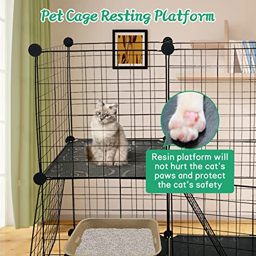 Vcepjh 2 Tier Cat Cages Indoor Diy Pet Playpen Enclosure Detachable Metal Wire Kitten Kennel Crate With 2 Doors For Kitty Rabbits And Small Animals 29.5 X 19.2 X 28.7In(Black) #TOP4