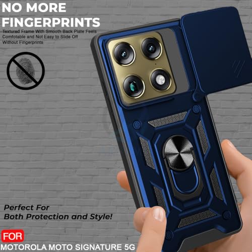 Image of AESTMO Tough Armor Motorola Moto Signature 5G Bumper Back Case Cover | Ring Holder & Sliding Camera Shield Cover | 360 Degree Protection Back Case Cover for Motorola Moto Signature 5G (Blue)