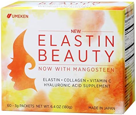 Umeken Elastin Beauty- Edible Elastin, Collagen, Hyaluronic Acid, Vitamin C and Mangosteen. Packets, Powder Form, 1 month supply.