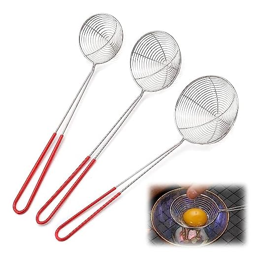 Roestvrijstalen sleuflepel, set van 3 roestvrijstalen vergiet (groot, medium, klein, spinzeef, keukengaaslepel, pastazeef sleuflepel, voor keuken koken frituren