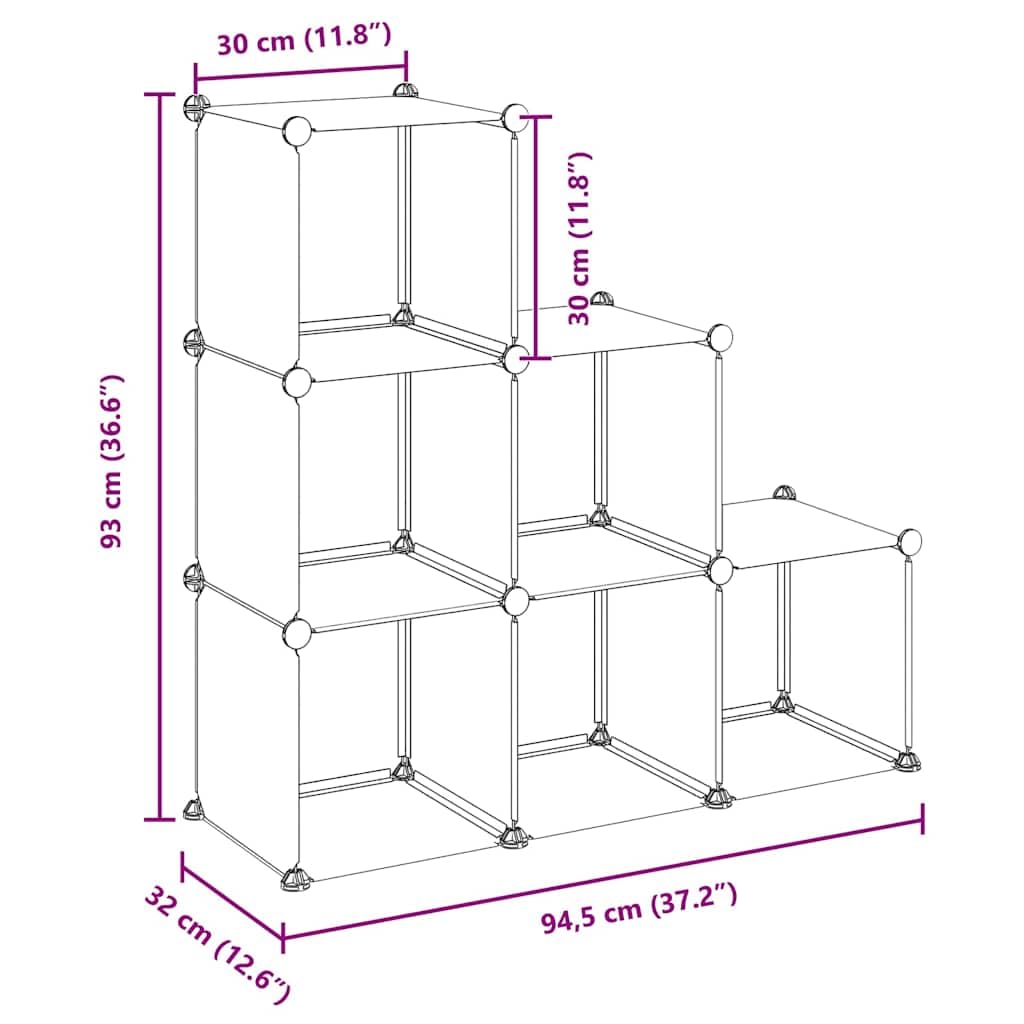 Estantería de Cubos 6 Compartimentos Negro PP | Estructura de acero, resistente al agua, montaje fácil, para hogar, dormitorio y oficina
