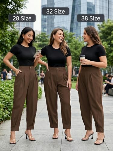 Image of GRECIILOOKS Balloon Fit Ankle Length Women Casual Trousers | Ankle Length Pants for Women Zip & Button | Woman Trousers Balloon Pants