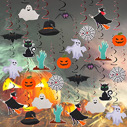 80 Pieces Halloween Hanging Decoration Halloween Swirls Ceiling Hanging Decoration Halloween Hanging Ceiling Decor Halloween Hanging Swirl Halloween Ceiling Supplies with Ghost Pumpkin Bat for Home