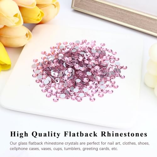 Image of 1440PCS SS10 Crystal Glass Flatback Rhinestones, Round Flat Back Crystal Gems for Nail Art and Craft Clothes, Glue Fix Diamond Stones Light Pink (2.7-2.8mm)