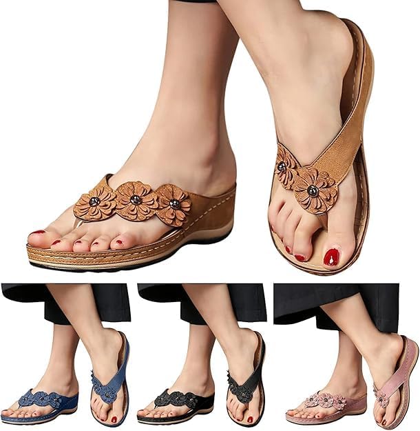 Orthopedic Sandals for Women,Women's Summer Comfortable Sandals Orthotic Flip Flops Arch Support Wedge Beach Travel Thong Walking Slides2