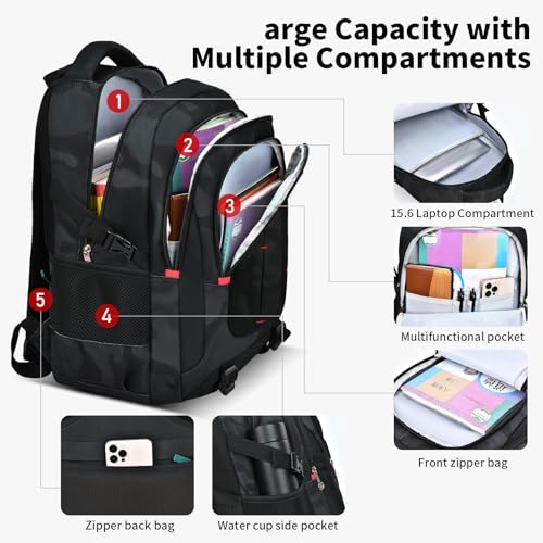 schoolbags for Middle school and high school student,high-capacity camo bookbags for Teens boys,Water Resistant Anti Theft Travel backpack with Computer compartment Fits 15.6 Inch Laptop - Image 5