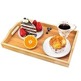 Bamboo Serving Tray with Handles, Rectangular Wooden Breakfast Tray, Great for Dinner Tray, Tea Tray, Coffee Tray, Bar Tray, Bed Tray, Food Tray (Regular)