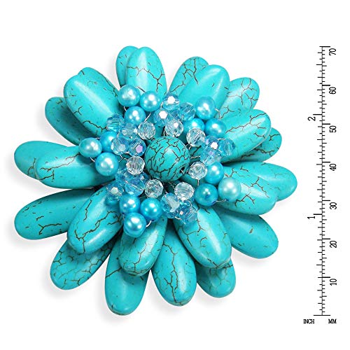 Image of AeraVida Floral Pin Water Lily Design with Simulated Turquoise and Cultured Freshwater Pearls Handmade Brooch Nature Inspired Jewelry Gift for Women