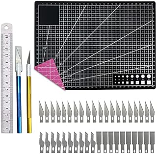 Rainmae Craft Cutting Stencil Knife Set and A4 Double Sided Cutting Mat Set, Art Craft Blade Cutting Board Exacto Knives Cutting Rulers Tools for Craft, Fabric,Quilting,Sewing,Scrapbooking Project