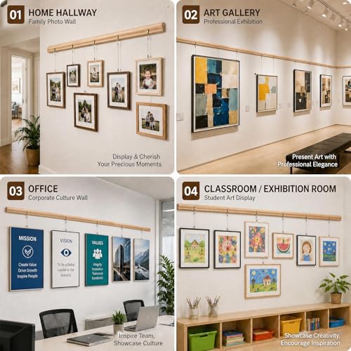 Image of DoubleFill 2 Pack Picture Hanging Rail Molding, 47'' x 1-5 /8 inch x 11 /16 inch Unfinished Wooden Gallery Rail, Paintable Decorative Poplar Wood Wall Moulding Trim for Art Gallery Display Exhibition Home DIY