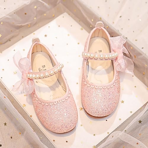 IWIHMIV Flower Girls Slip On Dress Pearl Bow Comfortable Soft Soled Flat Bottom Mary Jane Shoes for Party Wedding3
