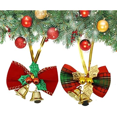 FONBAY 25 Pcs Christmas Bows with Bells, Christmas Mini Bowknot Ornament Craft Present Ribbon Bow for Xmas Hanging Ornaments Decorations 5x4cm(Red, Green, and Gold) Cover