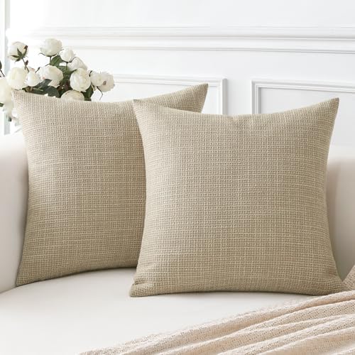 Artscope Juego de 2 Fundas de Cojines Decorativas Cuadradas de Lino 60 x 60 cm para Decoración del Hogar Sofá Dormitorio Coche 24x24 Café Claro