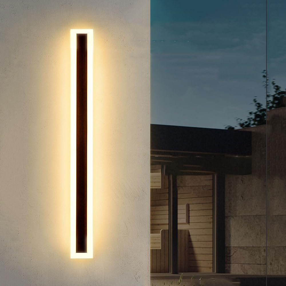 KXEcoLife Wall lights for bedroom Outdoor Sconce Long Led Ip65 Black Strip Linear 3000K Rectangular Lighting Fixture Lamps Acrylic Exterior