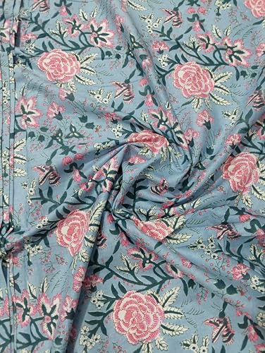 Image of Doraya Pure Cotton Dress Making Fabric Sanganeri Print Jaipuri Hand Block Printed Unstitched Dress Material for Women Blouse /Plazzo,Kurti /Lehenga Piece Womens 43 inch Inches Width (Grey 3, 2.5 Meter)