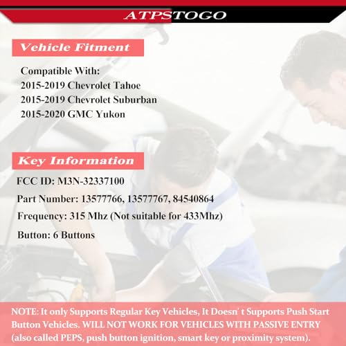 Repuesto de llave M3N-32337100 para control remoto de entrada sin llave de Chevy Suburban 2015-2019 3