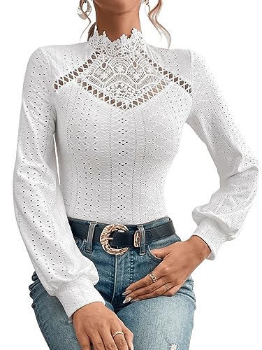 GORGLITTER Damen Oberteil Elegant Top mit Spitzen Trachentenbluse Langarm...