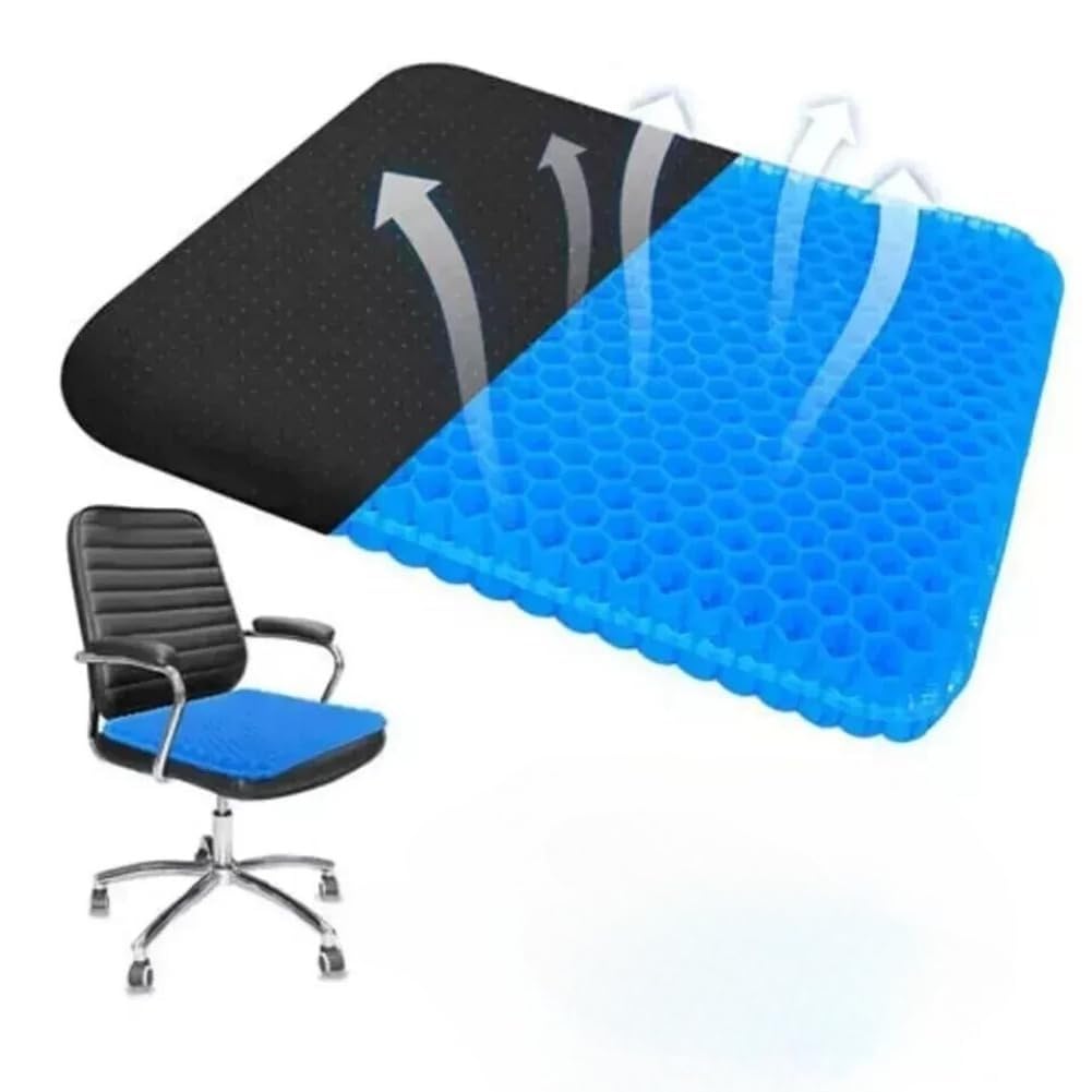 Hvfgxy Blue Breathable Honeycomb Gel Seat Cushion,Cooling Double Thick Egg Sitting Pad Mat For Office Chair Car Wheelchair (Blue)