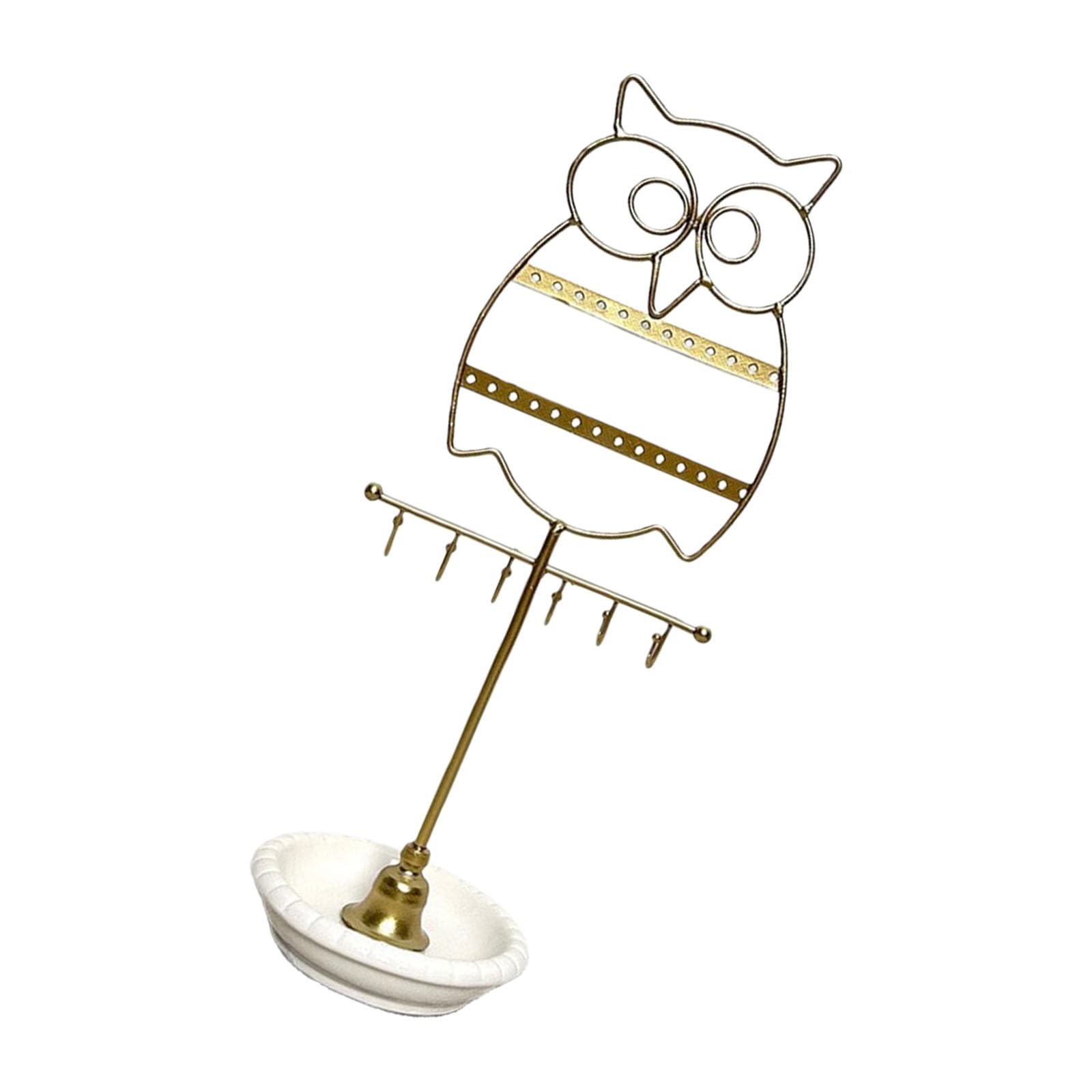 HDOYTXXM Whimsical Owl Jewelry Stand with Heavy Ceramic Base Iron Materials for Vanity Dresser Decorative Storage Iron Necklace Earring Display